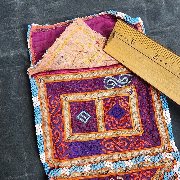Kuchi Embroidered Pouch Wallet Central Asian Handmade Beaded Triangle Pockets - Picture 4 of 6